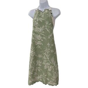 Laura Ashley Chef Apron FLORAL GARLAND Light Green & Off White Scallop Edges NWT